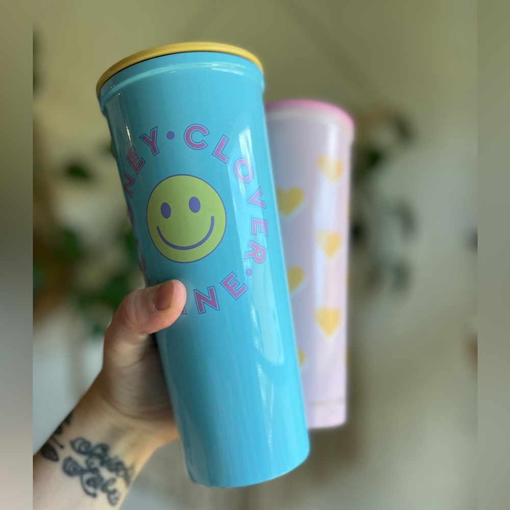 Set of 2 Stoney Clover Lane x Target Tumblers Blue Smiley & Pink Heart Cups 23oz